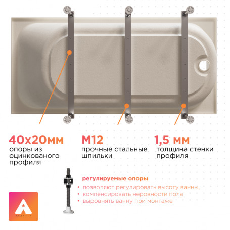 Ванна акриловая Радомир Прованс Ангосто 1-01-0-0-8-187, 170 x 90 см, белый