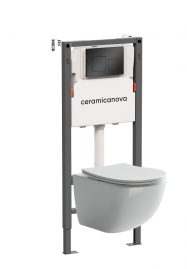 Инсталляция Ceramicanova Balance CN3009_121002MB, с безободковым унитазом Forma, сиденье микролифт, клавиша Square черная матовая