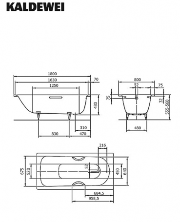 Стальная Ванна Kaldewei Saniform Plus 180x80 см mod. 375-1 standard 112800010001 цвет белый, без покрытия