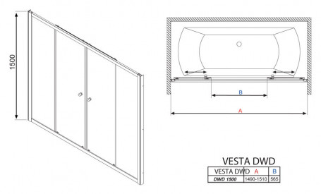 Шторка на ванну Radaway Vesta DWD 150 прозрачное стекло