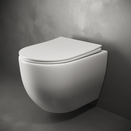 Подвесной унитаз Ceramicanova Mia Rimless с ультра-тонким сиденьем с микролифтом, безободковый, сантехфарфор, CN1805