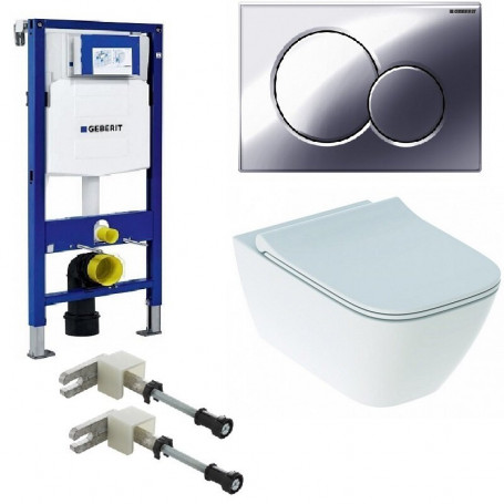 Инсталляция Geberit Duofix с унитазом Smyle Square, сиденье микролифт клавиша Sigma 01 хром глянец, комплект креплений, GEB30021500685