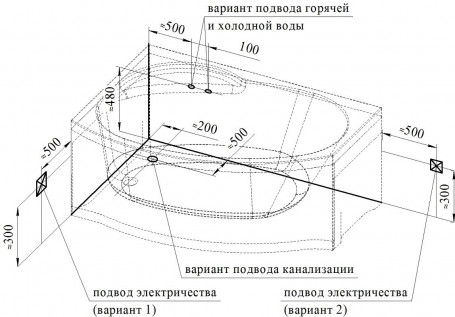 Гидромассажная ванна Радомир Монти 2-80-2-1-0-213/2-80-2-2-0-213, 150 х 105 см, L/R, рама-подставка, фронтальная панель, слив-перелив, гидромассаж Релакс хром КУ 100, белая