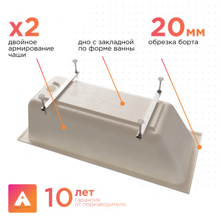 Ванна акриловая Радомир Дижон Ангосто 1-01-0-0-8-263, 160 x 70 см, белый