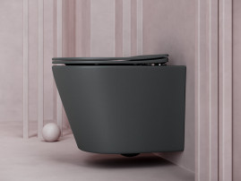 Подвесной унитаз Ceramicanova Balearica CN6000MDH Rimless, безободковый, крышка микролифт, темный антрацит матовый