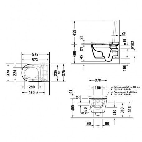 Комплект Duravit Starck f Lite, безободковый унитаз ME by Starck с электронным сиденьем SensoWash, 650001012004310 (2510092000+612000012000310)
