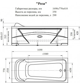 Акриловая ванна Радомир Роза 2-78-0-0-9-208Р, 169 x 77 см, фронтальный экран скандинавского вида, каркас разборный в комплекте, белая