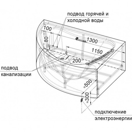 Акриловая ванна Радомир Альбена 1-01-3-1-1-015К, 168 x 120 см, левая, каркас, подголовник, фронтальный экран, сифон, слив-перелив автомат в комплекте, белая/золото