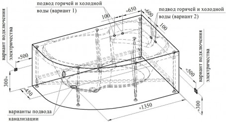 Гидромассажная ванна Радомир Ирма 2-80-2-1-9-229/2-80-2-2-9-229, 160 x 105 см, L/R, рама-подставка, фронтальная панель, слив-перелив, гидромассаж Релакс хром КУ 100, белая