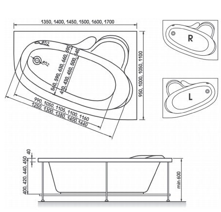 Ванна акрилловая акриловая Relisan Ariadna L/R 160 х 105 см (Гл000000535/Гл000000536)