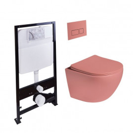 Инсталляция SantiLine SL-5104 +SL-01/Р, безободковый унитаз и клавиша персиковые матовые, сиденье микролифт