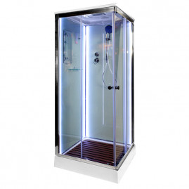 Душевая кабина Avacan K401SLED 98828, 100 х 100 см, LED-подсветка, с крышей, поддон низкий, стекло прозрачное, профиль хром