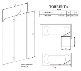 Шторка на ванну Radaway Torrenta PND 100 прозрачное стекло R
