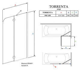 Шторка на ванну Radaway Torrenta PND 120 прозрачное стекло R