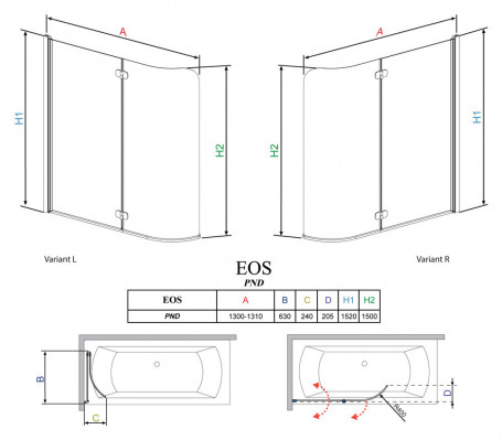 Шторка на ванну Radaway EOS PND 130 R