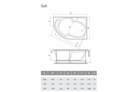 Ванна акрилловая акриловая Relisan Sofi Гл000026239 R, 170 х 90 см, белая