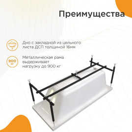 Акриловая ванна Радомир Веста 2-78-0-0-1-255Р, 170 х 75 см, фронтальный экран, каркас разборный в комплекте, белая