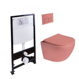 Инсталляция SantiLine SL-5005T-P+SL-01/Р, безободковый унитаз и клавиша персиковые матовые, смыв торнадо, сиденье микролифт