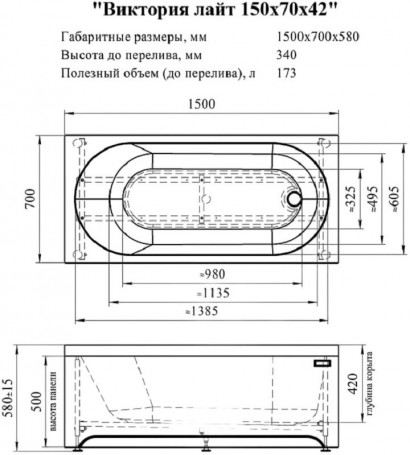 Акриловая ванна Радомир Виктория лайт 2-89-2-0-1-257Р, 150 x 70 см, фронтальный экран, каркас разборный, сифон, слив-перелив автомат в комплекте, белая
