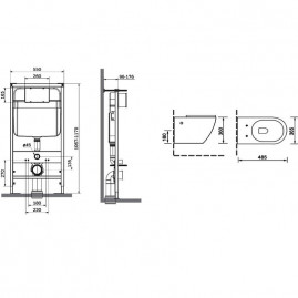 Инсталляция SantiLine SL-5005T-BL+SL-01/BL, безободковый унитаз и клавиша голубые матовые, смыв торнадо, сиденье микролифт