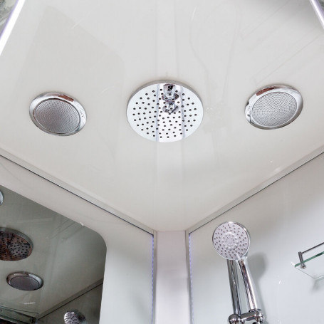 Душевая кабина AvaCan A09LED+GMKN 98509, 90 x 90 см, LED-подсветка, гидромассаж, с кнопкой, с крышей, поддон средний, стекло прозрачное, профиль хром