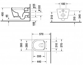 Подвесной унитаз Duravit Me by Starck Rimless, безободковый крышка микролифт, 45290900A1