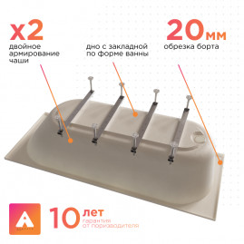 Ванна акриловая Радомир Виктория лайт Ангосто 1-01-0-0-8-261, 180 x 70 см, белый