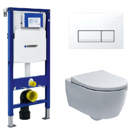 Инсталляция Geberit с безободковым унитазом Geberit iCon Rimfree 204060000, сиденье микролифт, комплект 332844