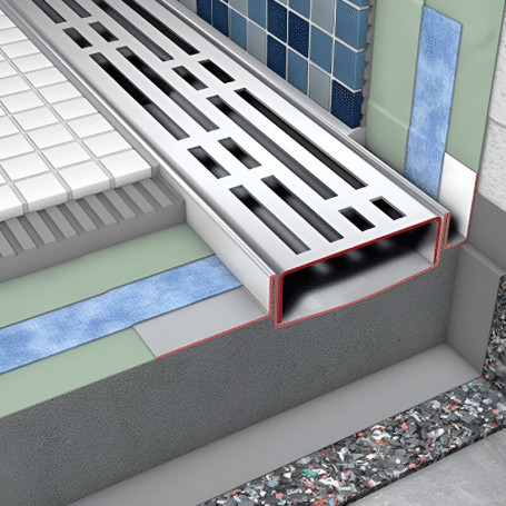 Дренажный канал прямой с гидроизоляцией TECE Drainline 601200, 120 см, Seal System серебристый металлик