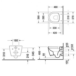 Подвесной унитаз Duravit Me by Starck Compact Rimless 2530090000, с крышкой-сиденьем SoftClose 0020190000