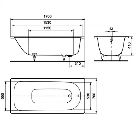 Стальная Ванна стальная Kaldewei Eurowa 170x70 см mod. 312-1 standard 119812030001 без покрытия, белая  (1198.1203.0001)
