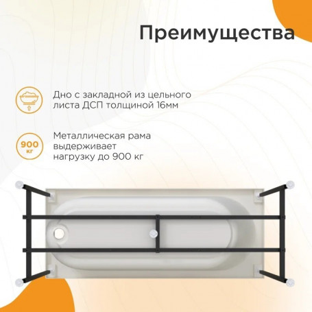 Акриловая ванна Радомир Вальс 1-01-0-0-1-337, 170 х 75 см, с каркасом, белая