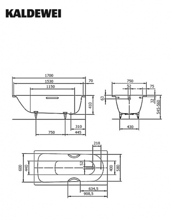 Стальная Ванна Kaldewei Saniform Plus 170х75 см mod. 373-1 standard 112600010001 цвет белый, без покрытия