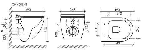 Сет 4 в 1: инсталляция Ceramicanova Envision с подвесным унитазом Metropol CN4002MB_1002M_1000 Rimless CN4002MB, сантехфарфор, шумоизоляция, кнопка смыва Flat хром матовый